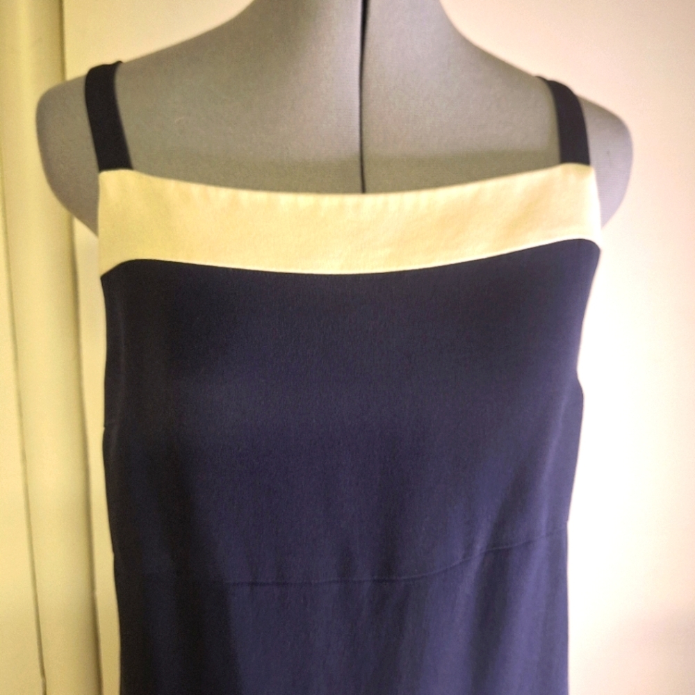TALBOTS PURE SILK Navy and White Sleeveless Dress Size 8